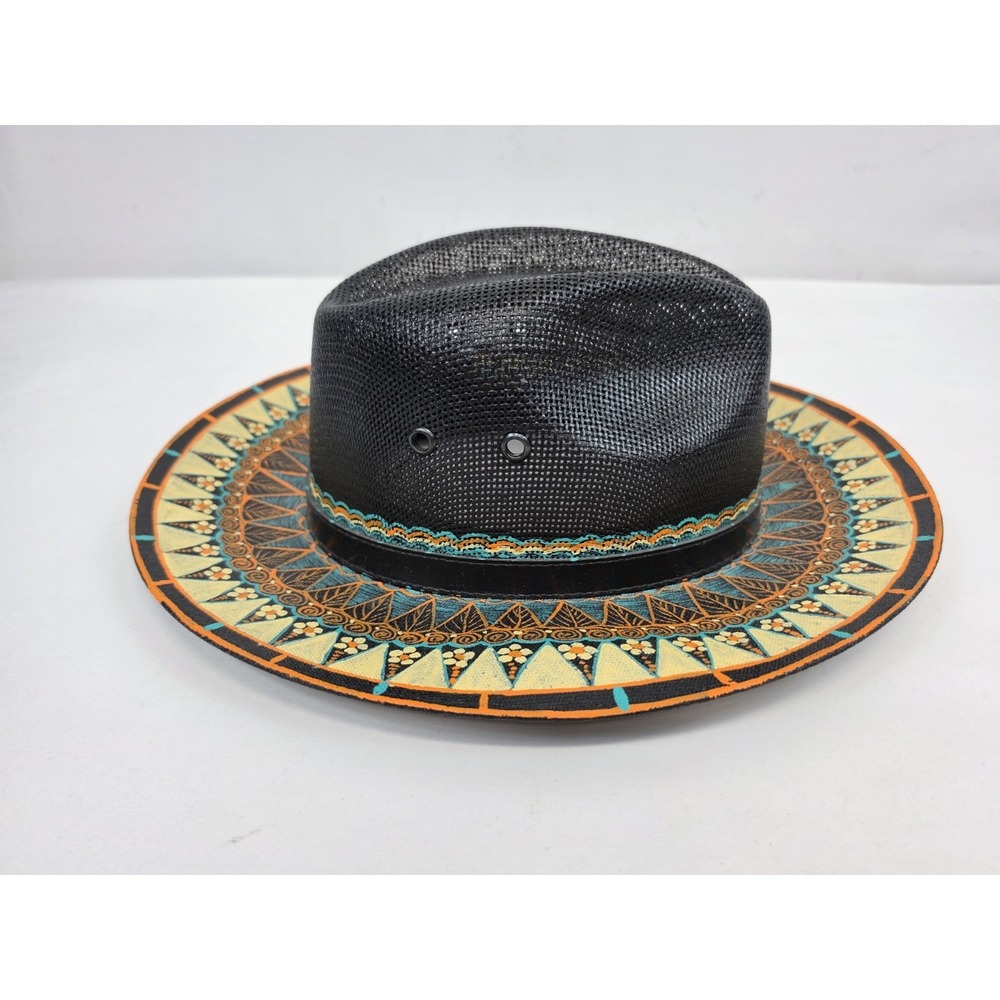 Madalais Mexican Hand Painted Fedora Floral Straw Hat Boho Chic Cowgirl 3311 - Picture 4 of 8